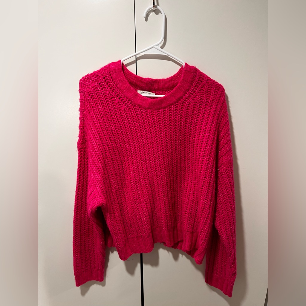 American Eagle Outfitters Fuchsia Crew Neck Sweater